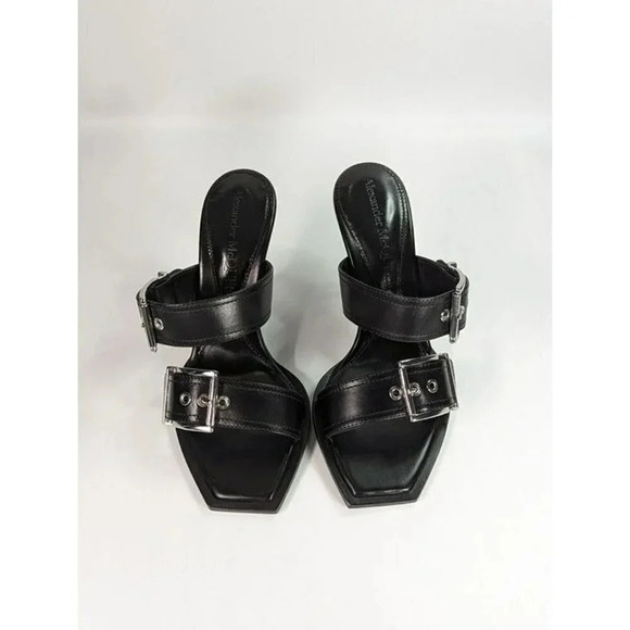 Alexander McQueen Women's Heeled Buckle Black Sandals Size 37 (MSRP $1,090) - Picture 4 of 12